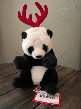 Douglas Cuddle Toys Holiday Panda Stuffed Plush Red Antlers 8” w/tag 2018